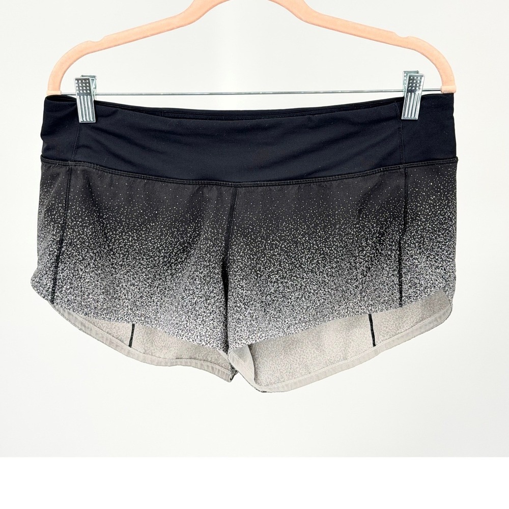 Lululemon Speed Up Shorts Women 8 Black White Ombre Speckle 2.5" Low Rise